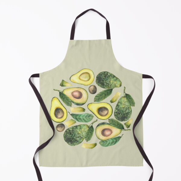 Item preview, Avocado whole and cut, fruits slices and seeds with leaves arranged in circle. Watercolor hand painting designed and sold by BartolArt.