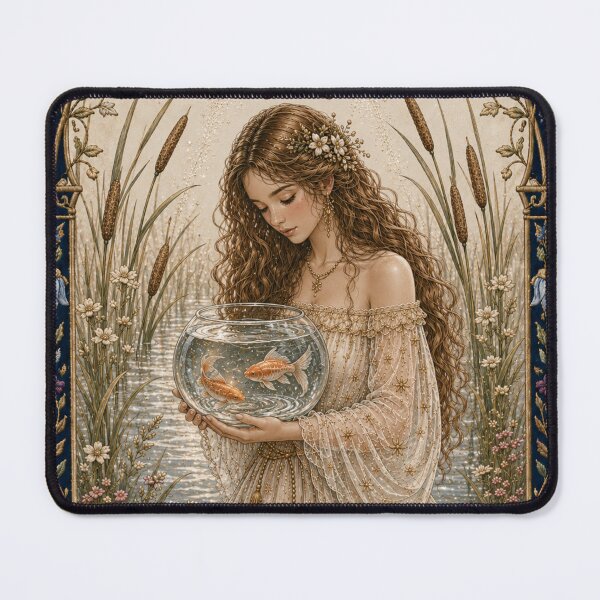 Item preview, Pisces Zodiac Maiden | Celtic Art | Medieval Fantasy Faux Embroidery Print  designed and sold by doinitzart.