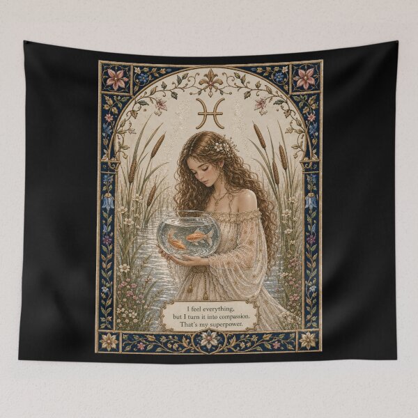 Item preview, Pisces Zodiac Maiden | Celtic Art | Medieval Fantasy Faux Embroidery Print  designed and sold by doinitzart.
