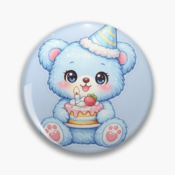 Item preview, Cute Blue Kawaii Teddy Bear Birthday Cake Sticker | Aesthetic Party Bear designed and sold by KeerthiCuteFind.