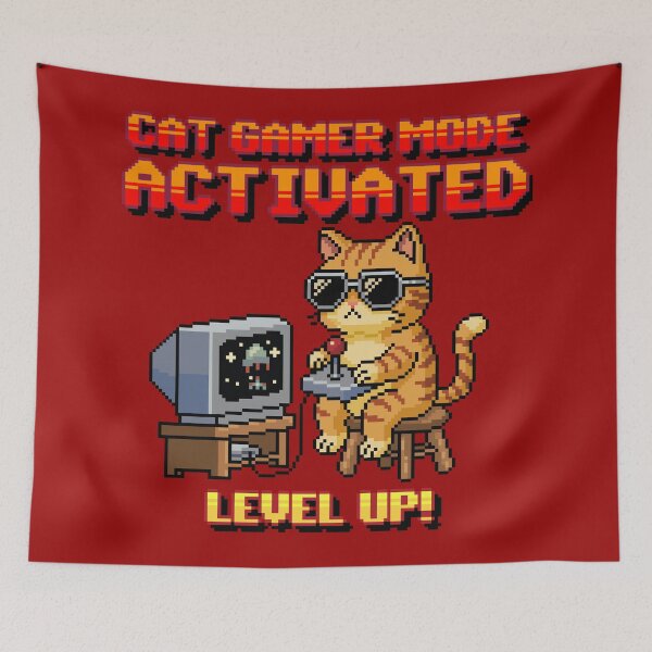Item preview, Pixel Art Gaming Cat Level Up designed and sold by Coin Inserted.