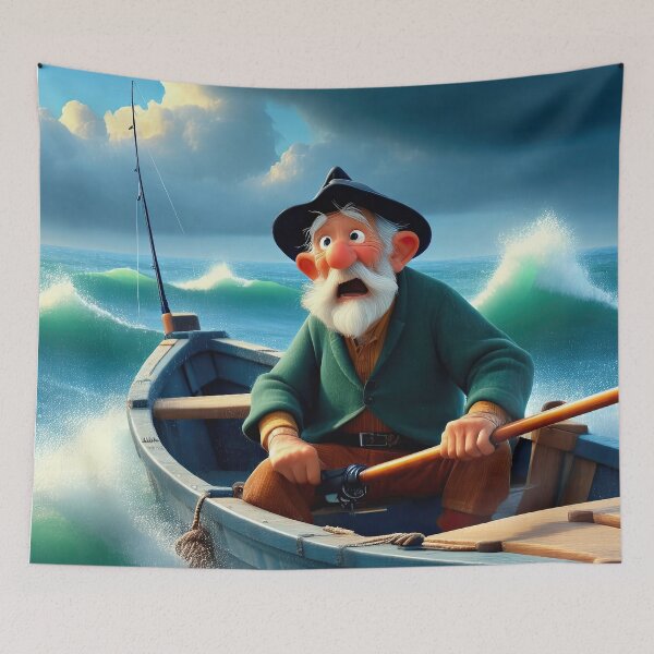 Item preview, Old Fart as a fisherman fishing in a choppy sea designed and sold by Colin Bentham.
