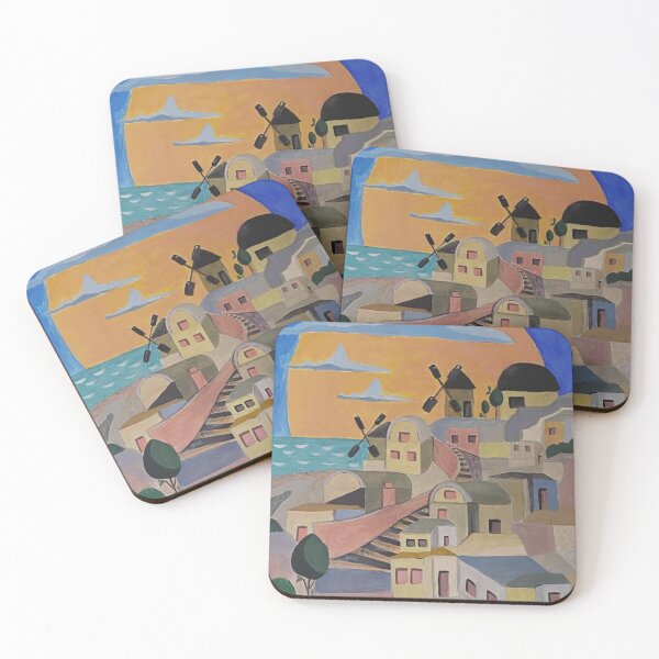 Item preview, Santorini Sunset — Cubist Mediterranean Village Painting designed and sold by jimmytedesky.