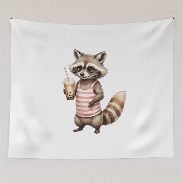 Item preview, Raccoon Boba Tea Hello Summer Watercolor designed and sold by AQUILAKREO.