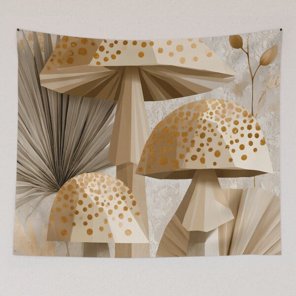 Item preview, Boho Geometric Mushroom Trio — Minimalist Cottagecore Canvas Print designed and sold by daila70.
