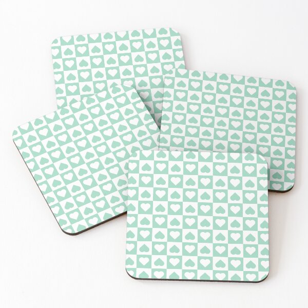 Item preview, White and Mint checkered hearts designed and sold by pattern-archive.
