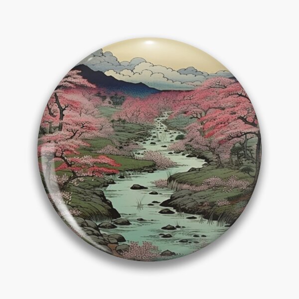 Item preview, Traditional Japanese Illustration - Sakura Blossoms on a Riverbank in Japan designed and sold by DaisukiTokyo.
