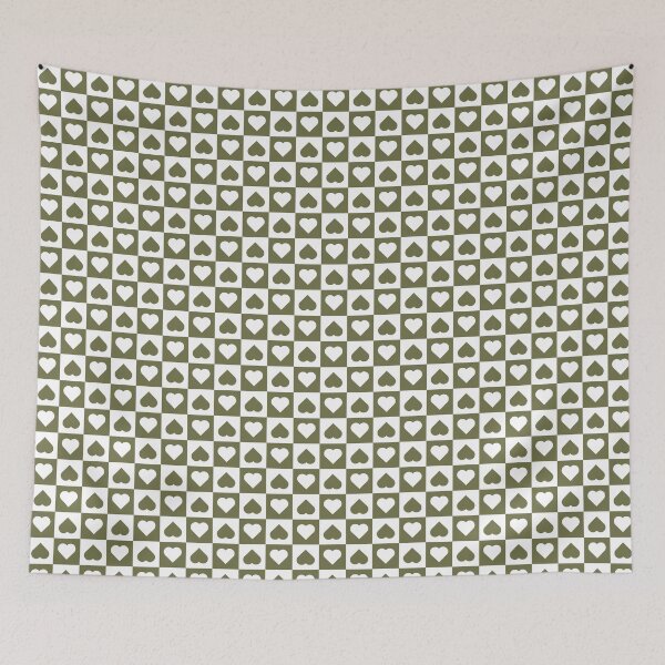 Item preview, White and Olive checkered hearts designed and sold by pattern-archive.