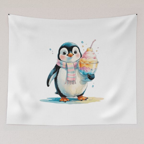 Item preview, Cute Penguin Shaved Ice Tropical Hello Summer Watercolor designed and sold by AQUILAKREO.