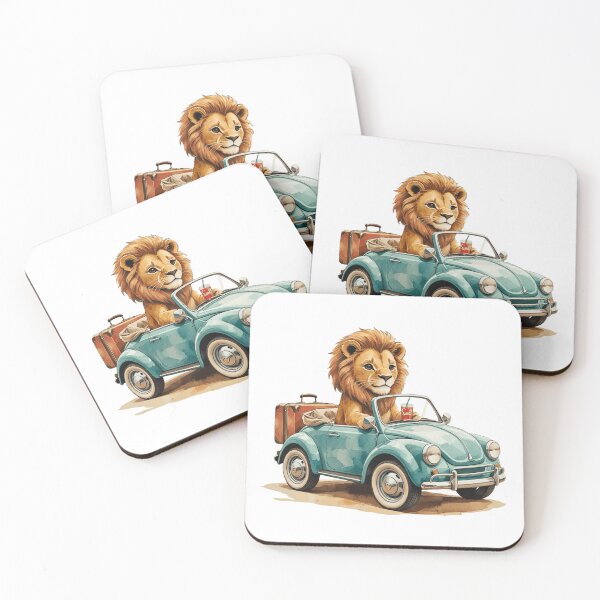 Item preview, Cool Lion Driving Convertible Car Hello Summer Road Trip Watercolor designed and sold by AQUILAKREO.