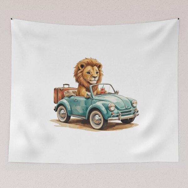 Item preview, Cool Lion Driving Convertible Car Hello Summer Road Trip Watercolor designed and sold by AQUILAKREO.