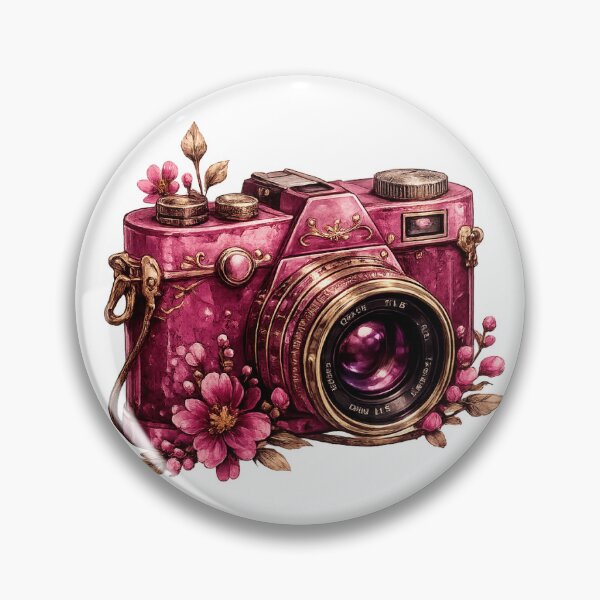 Item preview, Vintage Pink Floral Camera Sticker | Dark Magenta Aesthetic Camera with Flowers designed and sold by KeerthiCuteFind.