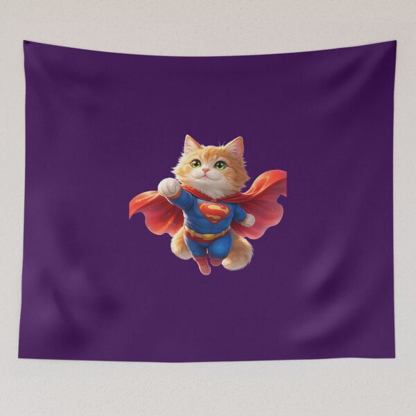 Item preview, Super Cat Flying Hero with Red Cape Art designed and sold by BarkAndArt.