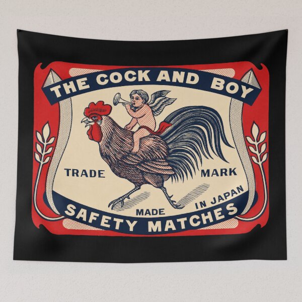 Item preview, The Cock and Boy Vintage Matchbox Label | Antique Japanese Rooster Advertising Art | Retro Safety Matches Design designed and sold by Schulz Lightprint Studio.