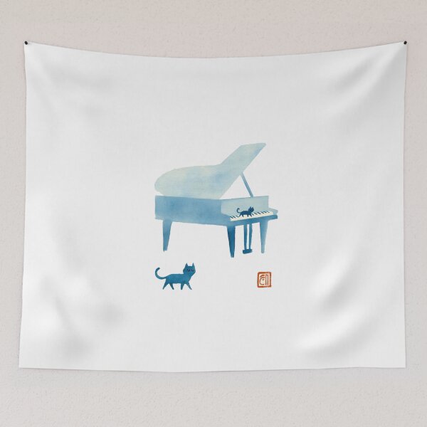 Item preview, Minimalist Piano and Cat Art | Music Lover Illustration designed and sold by Hoodybaba.