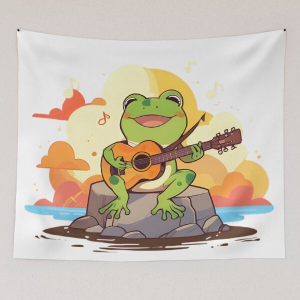 Item preview, Guitar Frog — Musician Kawaii Frog Sticker designed and sold by tommysworks.