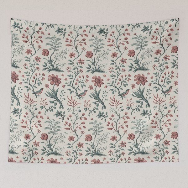 Item preview, Sage Green Cottagecore Botanical Toile de Jouy Pattern designed and sold by Tamas Das.