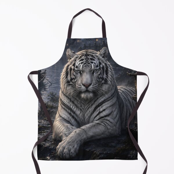 Item preview, Moonlit Harbor Guardian | White Tiger Fantasy Art | Mystical Waterside Landscape designed and sold by ManJiangHong.