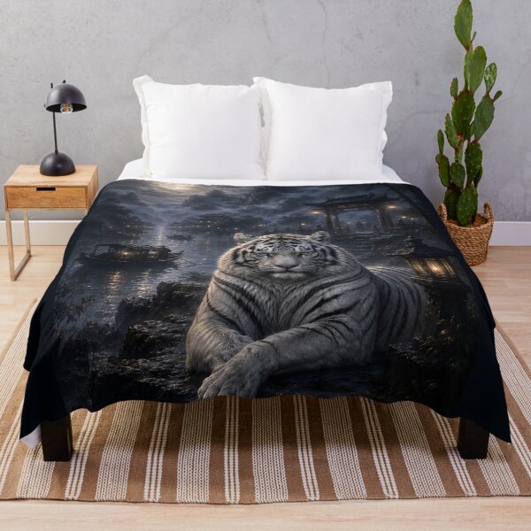 Item preview, Moonlit Harbor Guardian | White Tiger Fantasy Art | Mystical Waterside Landscape designed and sold by ManJiangHong.