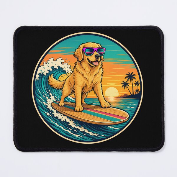 Item preview, Golden Retriever Surf Club | Retro Sunset Surfing Dog Sticker designed and sold by Timeless Junction.