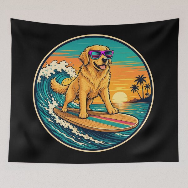 Item preview, Golden Retriever Surf Club | Retro Sunset Surfing Dog Sticker designed and sold by Timeless Junction.