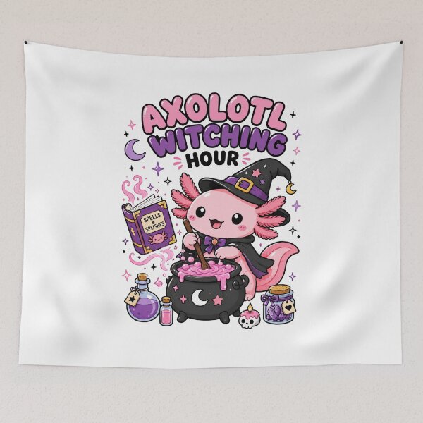 Item preview, Cute Axolotl Witching Hour Funny Halloween Shirt — Spells And Splishes Kawaii Witch Axolotl Gift Tee designed and sold by MaynyStudio.