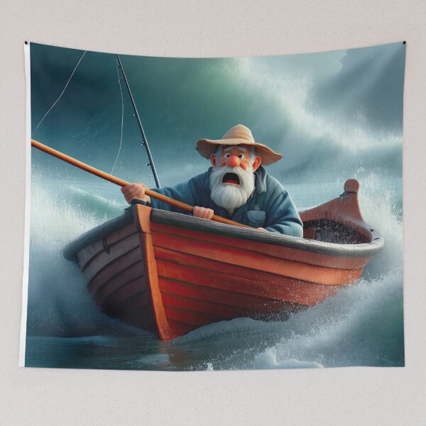 Item preview, Old Fart as a fisherman fishing in a choppy sea designed and sold by Colin Bentham.