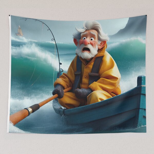 Item preview, Old Fart as a fisherman fishing in a choppy sea designed and sold by Colin Bentham.