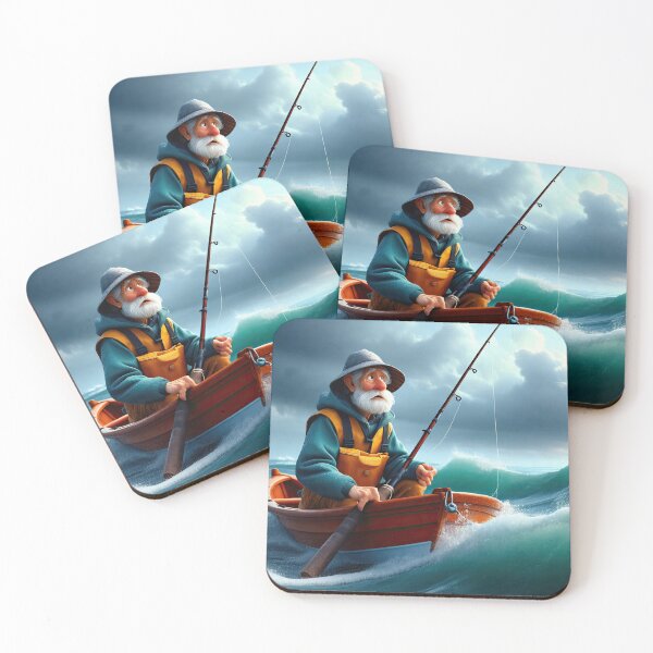 Item preview, Old Fart as a fisherman fishing in a choppy sea designed and sold by Colin Bentham.