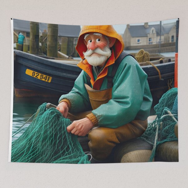 Item preview, Old Fart as a fisherman mending nets designed and sold by Colin Bentham.