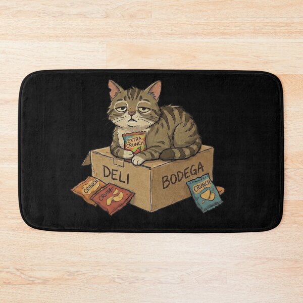 Item preview, Bodega Cat Sitting on Deli Box with Chips Snack designed and sold by VintryOff.