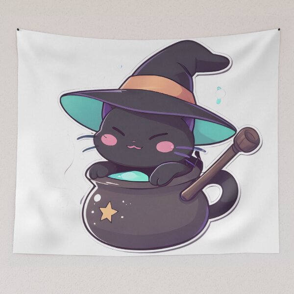 Item preview, Cat Witch — Kawaii Magic Black Cat Sticker designed and sold by tommysworks.