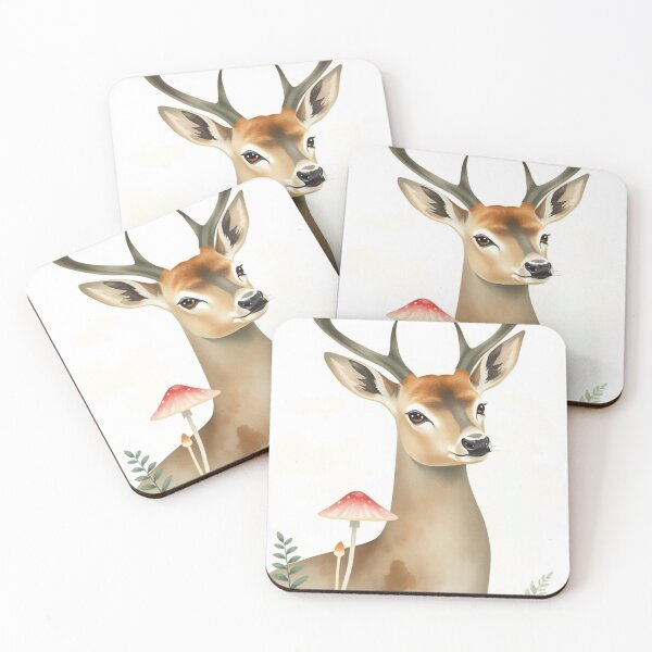 Item preview, Whimsical Watercolor Deer with Forest Mushrooms designed and sold by Vida e Arte.