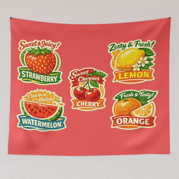 Item preview, Retro Fruit Sticker Pack Sweet Juicy Strawberry Watermelon Cherry Lemon Orange – Vintage Label Art | Fruit Lover Gift designed and sold by irfanshikh.