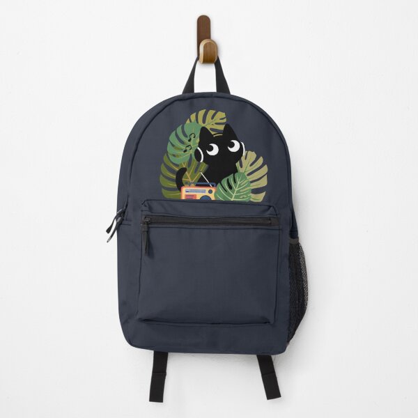 Item preview, Cat with radio amongst monstera leaves designed and sold by InkRiot Studios.