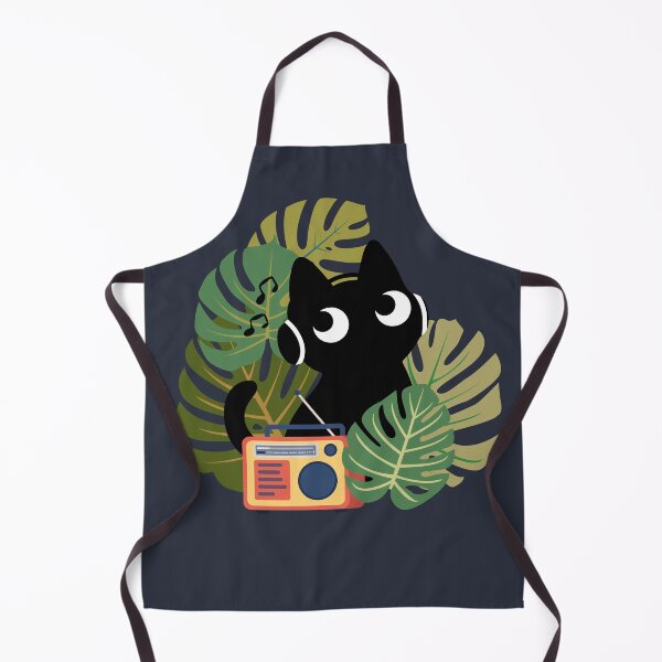 Item preview, Cat with radio amongst monstera leaves designed and sold by InkRiot Studios.