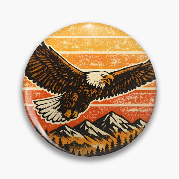 Item preview, Vintage Bald Eagle Soaring Over Retro Sunset and Mountain Wilderness Design designed and sold by PenchalaPrabhas.