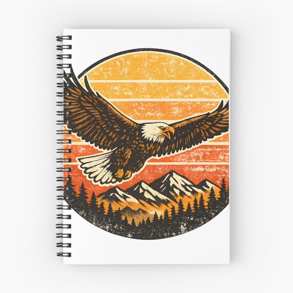 Item preview, Vintage Bald Eagle Soaring Over Retro Sunset and Mountain Wilderness Design designed and sold by PenchalaPrabhas.