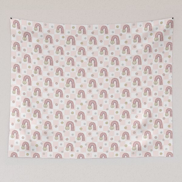 Item preview, Floral Hippie Rainbow - Retro Checkered Background designed and sold by Julza Art.