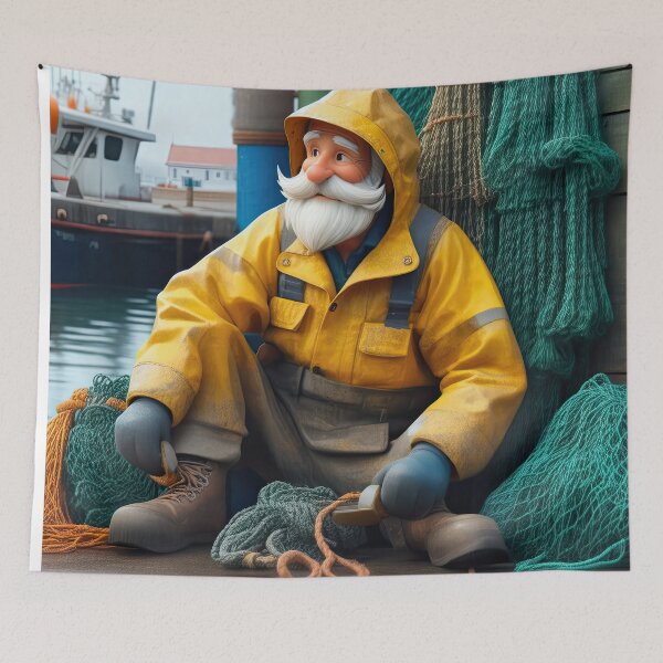 Item preview, Old Fart as a fisherman mending nets designed and sold by Colin Bentham.