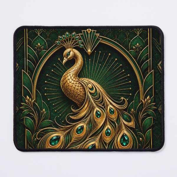 Item preview, Golden Peacock Art Deco | Emerald & Gold Luxury Bird Illustration | Vintage Glamour Decorative Design designed and sold by SmilingAnny.