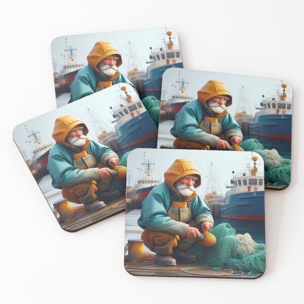 Item preview, Old Fart as a fisherman mending nets designed and sold by Colin Bentham.