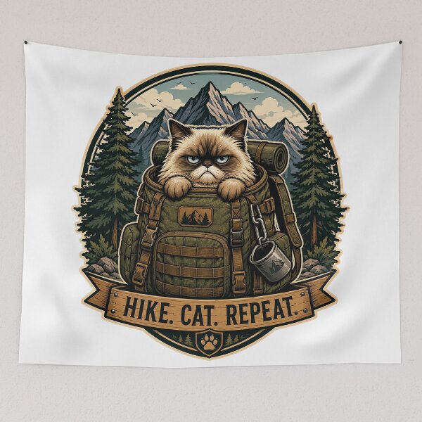 Item preview, Hike Cat Repeat | Grumpy Adventure Cat Backpacking Design designed and sold by Timeless Junction.