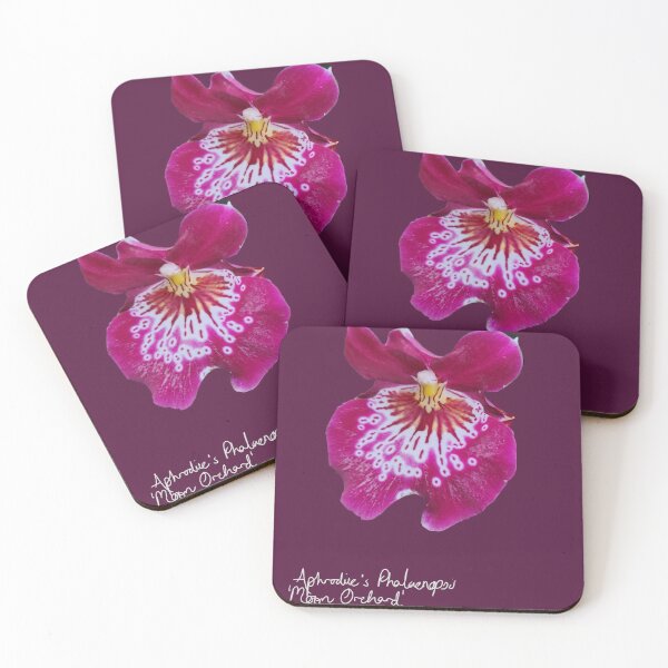 Item preview, Moon Orchid botanical print against bold pink with label designed and sold by Faeburnia.