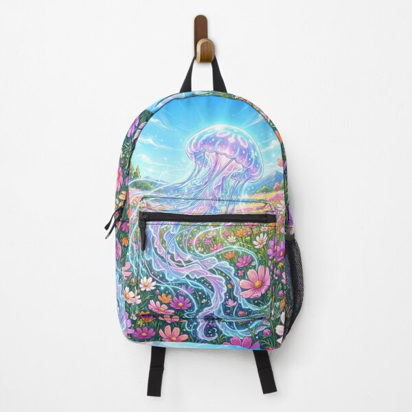 Item preview, Magical Glowing Jellyfish in Cosmos Flower Field - Surreal Fantasy Art designed and sold by Hikariha Studio.