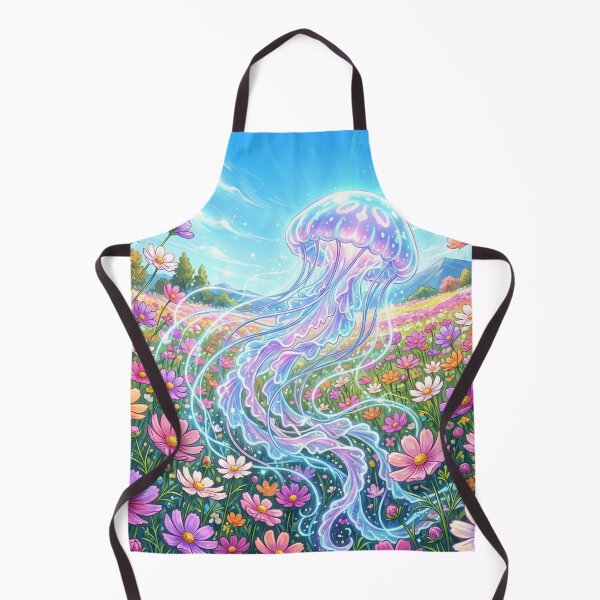 Item preview, Magical Glowing Jellyfish in Cosmos Flower Field - Surreal Fantasy Art designed and sold by Hikariha Studio.