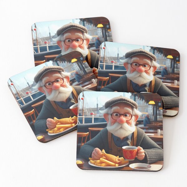 Item preview, Old Fart as a fisherman eating fish and chips designed and sold by Colin Bentham.