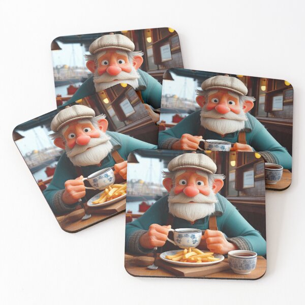 Item preview, Old Fart as a fisherman eating fish and chips designed and sold by Colin Bentham.