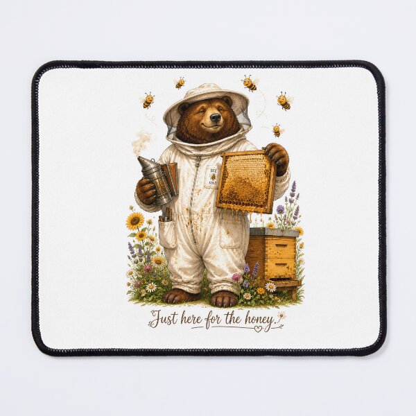 Item preview, Just Here for the Honey — Funny Beekeeper Bear Cute Cottagecore Art Print & T-Shirt designed and sold by AbderraimArt.