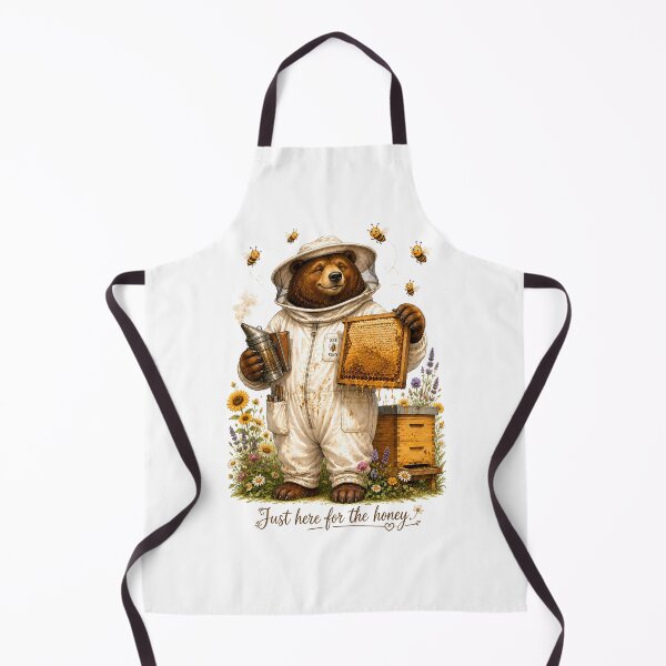 Item preview, Just Here for the Honey — Funny Beekeeper Bear Cute Cottagecore Art Print & T-Shirt designed and sold by AbderraimArt.